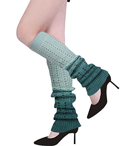 Womens Funny Novelty Wool 80s Neon Leg Warmer Girls Gradient Thermal Cable Knit Ribbed Footless Thigh Highs Colorful Long Winter Cosplay Stocking Slouch Thick Warm Boot Socks for Party Sports Gift