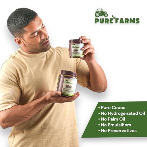 Image of PURE FARMS Peanut Butter Duo, 325g Each | Dark Chocolate Peanut Butter & All-Natural Crunchy Peanut Butter | High Protein, Sugar-Free Keto Snack