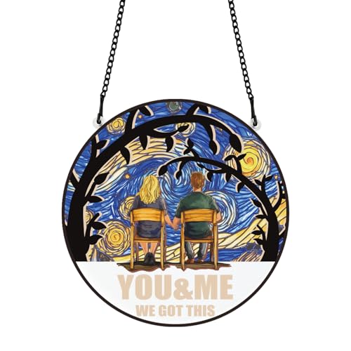 PLIGREAT Sonnenfänger Ölgemälde Sternenhimmel Acrylglas Sonnenfänger Paar Weinrebe Fenster Behang Ornamente für Garten Wohnzimmer Fenster Weihnachtsbaum Dekoration Jubiläum Paare Geschenke