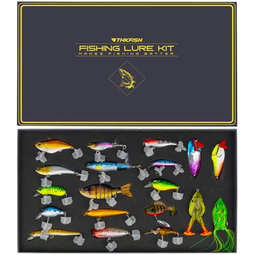 THKFISH 19PCS Fishing Bass Lures Gift Kit Tackle Box Freshwater Catch...