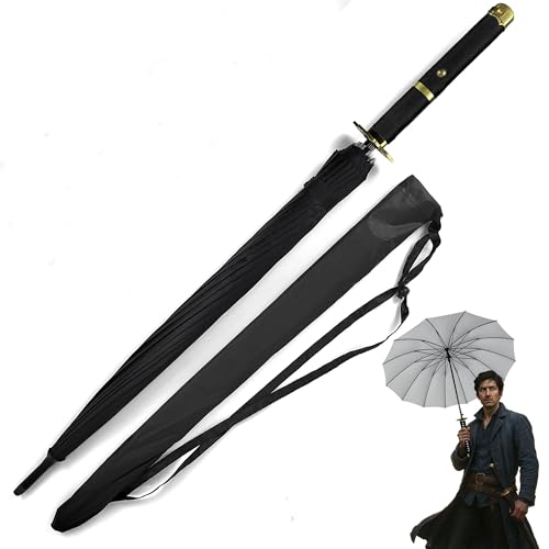 Swords and more Paraguas de Katana 16K Versión Premium Samurai de Una Pieza, Paraguas de Espada Resistente a las Tormentas con Mango Largo, 100 cm