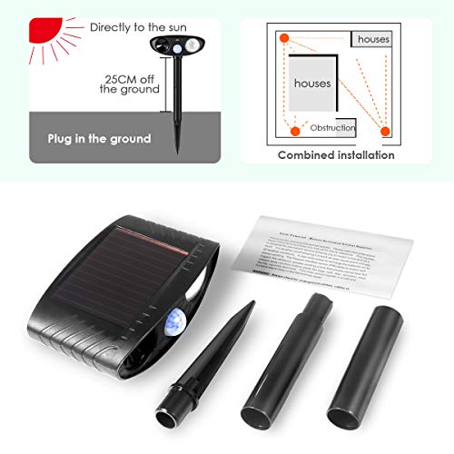 Clever sprouts Dog Cat Repellent, Ultrasonic Animal Repellent with Motion Sensor and Flashing Lights Outdoor Solar Powered Waterproof Farm Garden Yard Repellent, Cats, Dogs, Foxes, Birds, Skunks, Rod