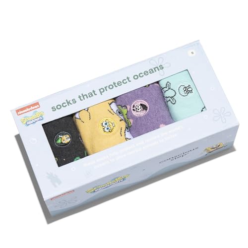 Conscious Step SpongeBob SquarePants Organic Cotton Crew Socks | Every Pair Helps Support Ocean Conservation | Gift Box