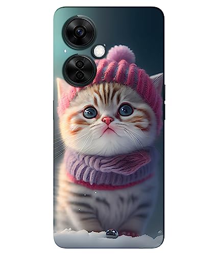 Image of ''Cute Kitty with Scarf'' -(Pink) Printed Hard Mobile Back Cover & Case for OnePlus Nord CE 3 Lite 5G, Designer | Protective & Premium Cover & Case