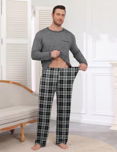 Ekouaer Mens Long Sleeve T-Shirt Pajama Set Soft 2 Piece Lounge Set - image 3