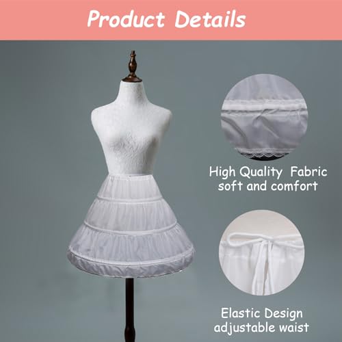 Adjustable Waist Lining Girls' 3 Hoops Lace Petticoat Full Slip Flower Girl Crinoline Skirt Children Princess Skirt3