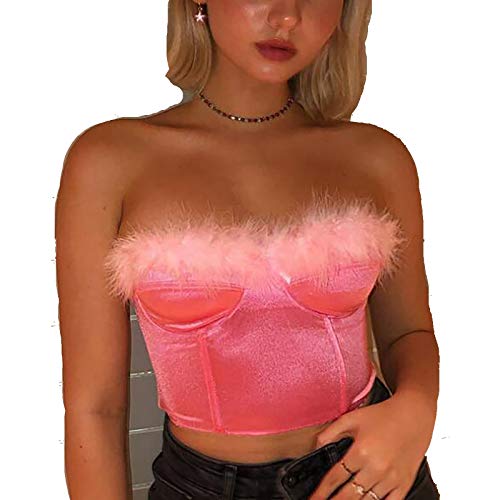 Women Lace Up Front Crop Pullover Top Hollow Out Patchwork Sexy Criss Cross Ribbed Long Sleeve Bandage T-Shirt Blouse Pink
