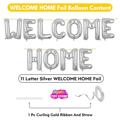 Image of Welcome Home Banner Silver for Baby Boy Girl Bride Airport Foil Balloon Decoration Decor Celebration Silveren