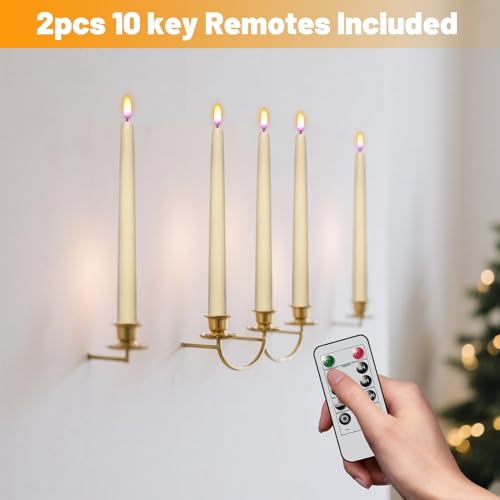 Image of Wondise Flameless Taper Candles with Remote Timer, Waxy Battery Operated Flickering Tall Candlesticks, 3D Wick LED Candles 11inch for Halloween Christmas Holiday Wedding Decoration (Ivory