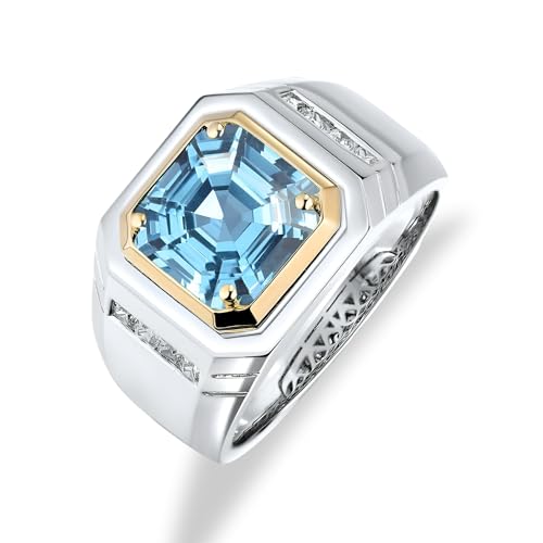 2.5CT Asscher Cut Gemstone Engagement Ring for Men,Silver 10K 14K 18K Solid Gold Men's Gemstone Wedding Bands Birthstone Rings for Anniversary Wedding Size 4-162