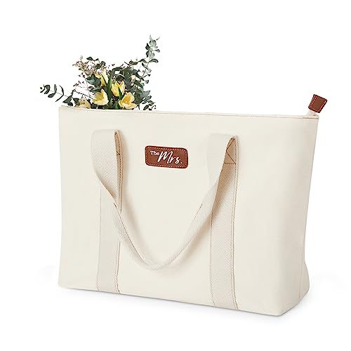 AW BRIDAL Monogram Canvas Tote Bag for Chrismas, Bridal Shower, Retirement, Birthday Gifts for Women Mom Wife Sister Friends