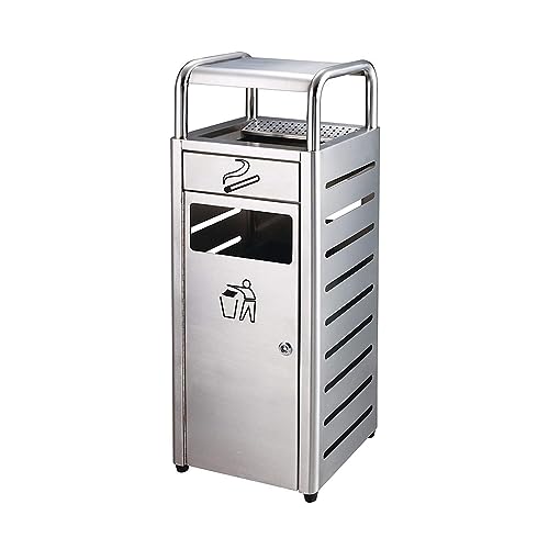 Durable Stainless Steel Trash Can with Built-in Ashtray - Stylish Waste Bin for Hotels, Gardens, Outdoor Spaces, and Patios - Weather-Resistant Design