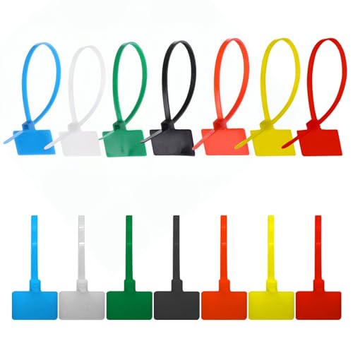 Huoflame Kabelbeschriftung Kabelbinder 150mm - 100 Stück farbige Nylon Kabelbinder mit Etikett für einfache Kabelorganisation, Beschriftung & Identifizierung - Selbstsichernde wiederverwendbare Nylon