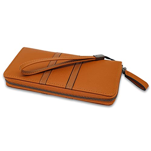 Image of Zipper Wallets for Women Large Capacity Wristlet Wallets Long Checkbook Clutch Ladies Wallets with Wrist Strap, Art-brown, Classic