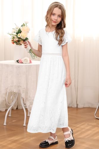 HOSIKA Flower Girls Dress Vintage Lace A-Line Wedding Party Junior Bridesmaid Dress for 6-7 Years — view 5