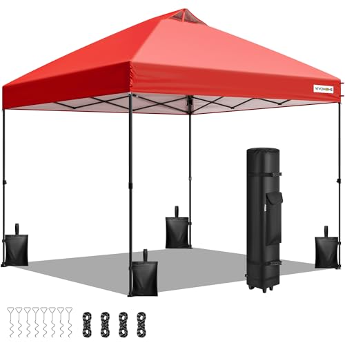 VIVOHOME 10x10ft Pop Up Canopy Tent One Push Setup Outdoor Portable Shelter Tent Heavy Duty with Wheel Carry Bag and 4 Sandbags Red