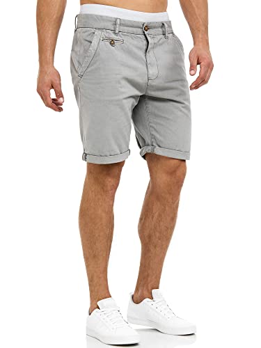 Indicode Herren Cuba Chino Shorts mit 5 Taschen aus Baumwollgemisch | Bermuda Sommershorts für Männer Light Grey, L