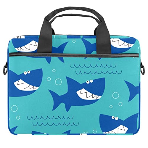 Sac à bandoulière pour ordinateur portable 13 à 14 pouces avec motif de requin bleu