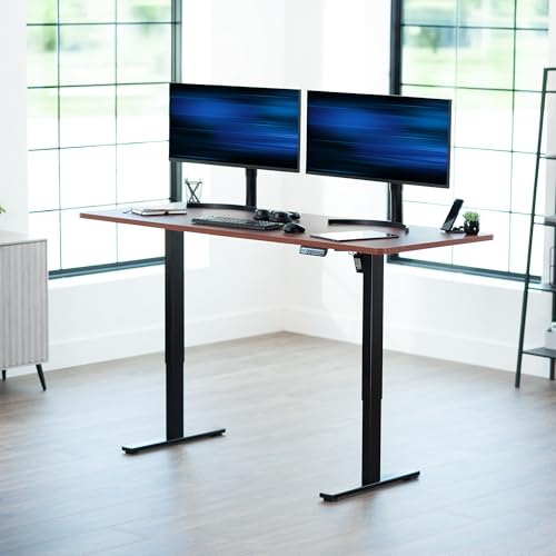 Image of VIVO Electric 71 x 30 in Standing Desk, Memory Height Adjustment, 1B Series, Holds 220 lbs, Dark Walnut Top Black Frame, DESK-KIT-1B7D