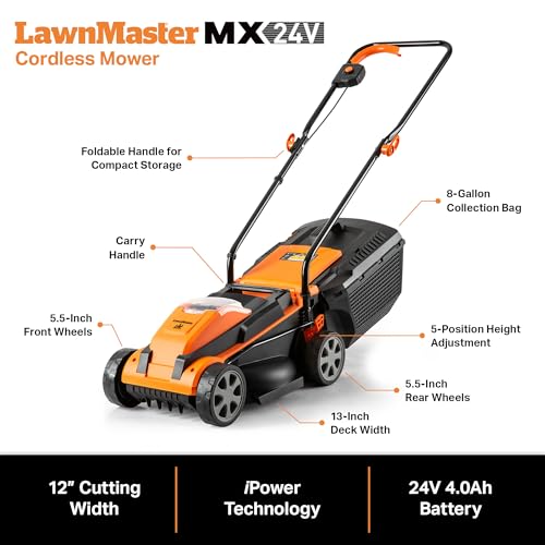 Image of LawnMaster 24VMWBL 24V Max 13-inch Cordless Lawn Mower and Cordless Leaf Blower Combo with 2x4.0Ah Batteries and Charger