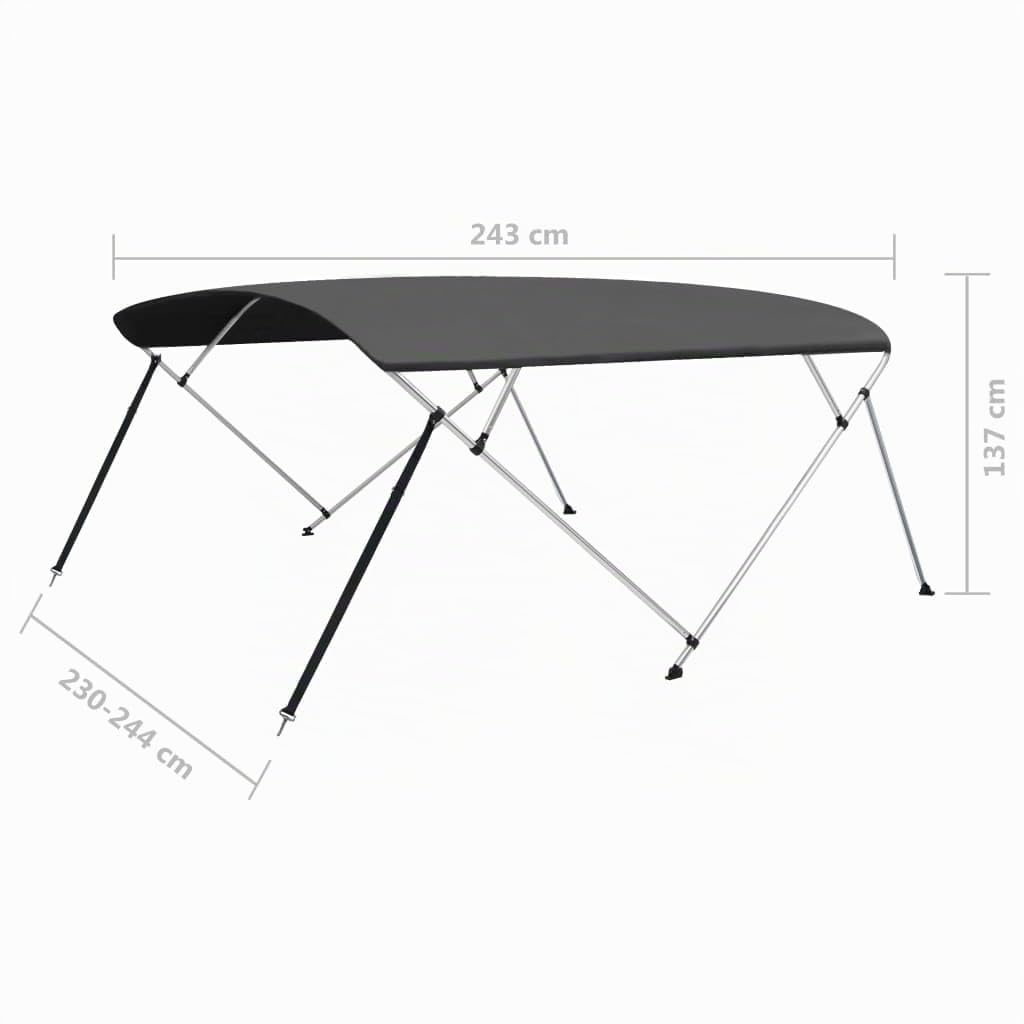 vidaXL Capote de bateau Bimini 4-Bow avec clips inox - Pare-soleil - Anthracite 243 x (230-244) x 137 cm