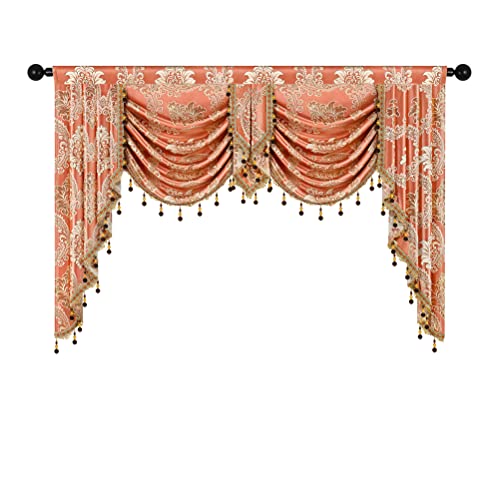 ELKCA Golden Jacquard Single Swag Waterfall Valance for Living Room Damask Coffee Curtain Valance for Kitchen W39 Inch 1 Panel product thumbnail 9