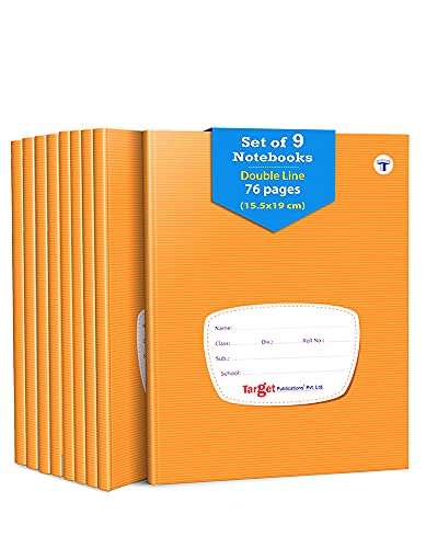 Image of TARGET PUBLICATIONS Small Two Line Notebook 76 Pages 15.5 x 19 cms Hard Cover with Label | Two Line Ruled Notebooks for Kids | Double Line Notebooks for Writing | Pack of 9