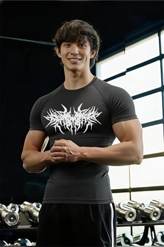 Image of Men Polyster Lycra Printed Half Sleeves Compression T-Shirt for Gym