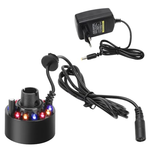 CEWROM Ultraschall Vernebler mit 12 bunten Lichtern, USB 24V Wasserbrunnen Teich Nebelmaschine, Mini Nebelmaschine für Halloween, Party, Garten, Steingarten, Hof Outdoor