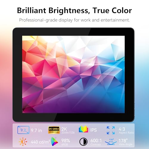 Image of 9.7 inch 2K Portable Monitor Touchscreen, 2048x1536 IPS Display with 10-Point Touch, HDMI & Dual USB-C, CNC Aluminum Body, Built-in Speaker, Protective Case for PC /Phone /Travel /Home Office