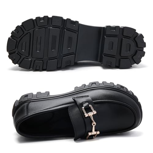 Image of Maichal Platform Loafers for Women Slip On Chunky Heel Lug Sole Shoes Business Work Dressy Loafers with Chain