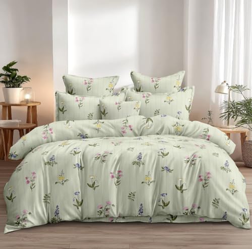 Image of DECOR2ADMIRE Super King Size Cotton Bedsheet 108x108 Inches, 400 TC Premium Cotton Bed Sheet with 2 Pillow Covers, Soft Breathable Luxury Printed Bedding (Green)