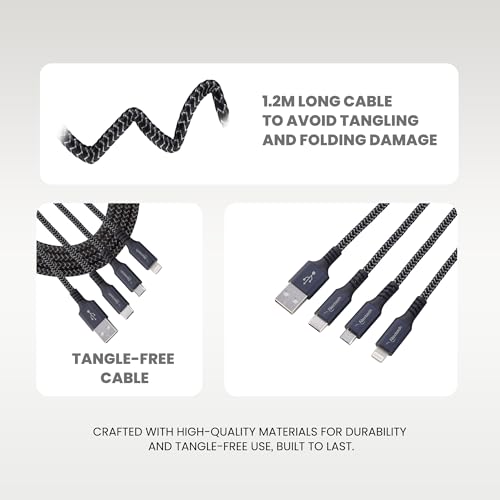 Image of Nextech 3 In 1 USB Fast Charging Cable | Type C, Lightning, Micro USB Connectors | Fast Charging & Data Sync | Compatible With iPhone, iPad, Android & Type-C Phones | Durable & Tangle-Free, 1M