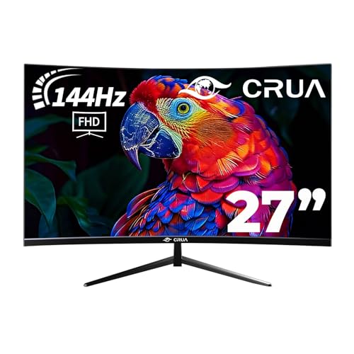 CRUA 27 Inch Curved Monitor with 1920 * 1080P|100Hz/120Hz/144Hz Computer Monitor 27 inch with HDMI *1,VGA*1 and Tilt Adjustable,VESA Compatible Eye Care PC Office Monitor for Working and Gaming