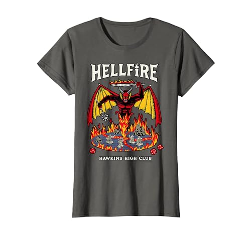 Stranger Things Hellfire Hawkins High Club T-Shirt, Femme, Asphalte, S