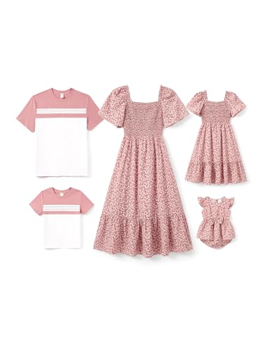 PATPAT Tropical Family Suits - Vestidos Florales para Mujer y NiñA, Camisetas de Rayas para Hombre y NiñO - Ropa de Playa, Fiestas y Vacaciones - Conjuntos Coordinados Madre-Hija, Padre-Hijo