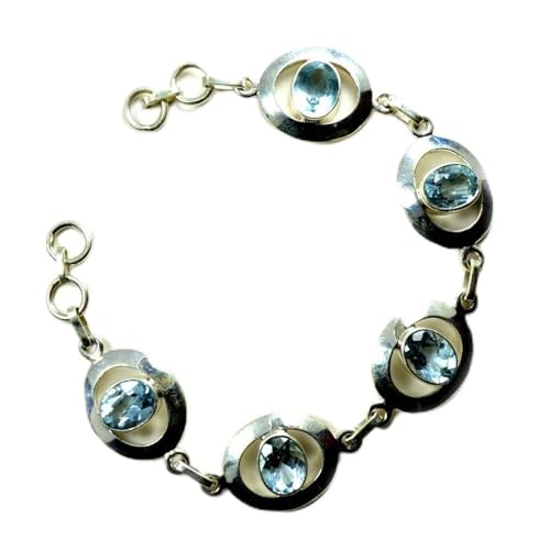 Bracelet topaze bleue en argent sterling fait main, un bijou ovale d'exception pour femme