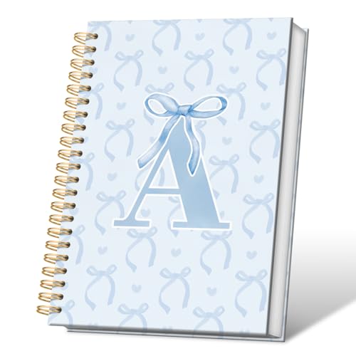 Carnet à spirale avec nœud bleu et initiale A de style Coquette Preppy