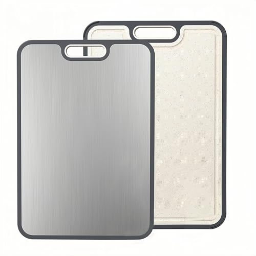Tabla de Cortar de Titanio para Cocina, 2 en 1 con Doble Cara: Titanio Puro de Grado Alimentario y Polipropileno con Paja de Trigo, Fácil de Limpiar, Tamaño Grande 40,6 cm x 27,9 cm miniatura 1