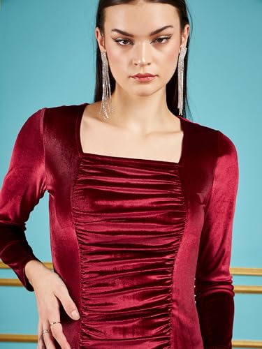 Image of Velvet Ruched Bodycon Dress
