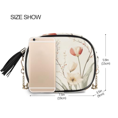 ALAZA Women's Vintage Tulips Floral PU Leather Crossbody Bag Shoulder Purse with Tassel3