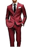 HUUTOE Mens Red Suits Mens Slim Suit Pinstriped Red Suit for Men Wedding Tuxedo Groom Full 2025 Prom Jacket and Pants Set XL