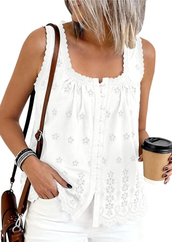 PRETTYGARDEN Womens Tank Tops 2026 Summer Button Down Shirts Embroidered