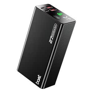 boAt EnergyShroom PB600 27000mAh Powerbank with 2-Way 22.5W Fast Charging, 2X Input & 4X Output Ports, 12-Layer Smart IC Protection, QC 3.0, PD & PPS Fast Charging Support (Onyx Black)