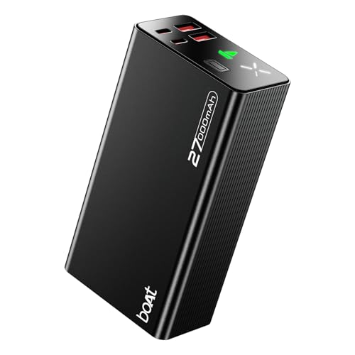 Image of Boat EnergyShroom PB600 27000mAh Powerbank with 2-Way 22.5W Fast Charging, 2X Input & 4X Output Ports, 12-Layer Smart IC Protection, QC 3.0, PD & PPS Fast Charging Support (Onyx Black)