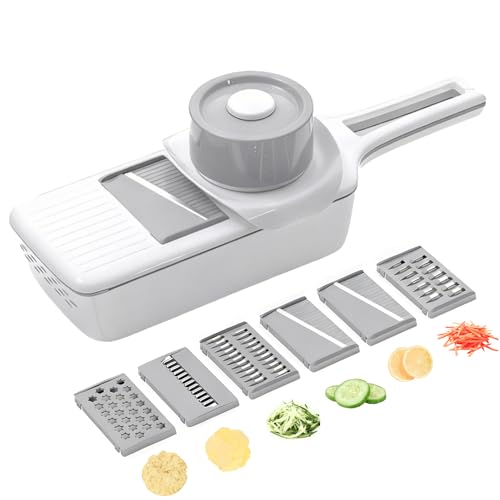 ZKIRON Mandoline Slicer for Salad with Drain Box, 6-in-1 Handheld Vegetable Slicer for Salad Prep...