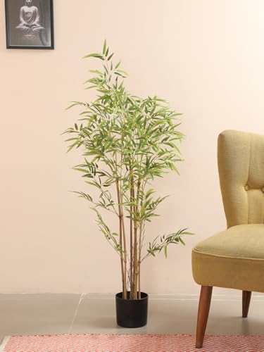 Image of Artificial Bamboo Plant with Pot, 120 cm (4 Ft) Tall, Realistic Faux Bamboo Tree for Home Decor, Indoor Decorative Plant for Living Room, Office, Bedroom & Reception