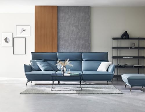 Image of Fabrique Solasta Leatherette 4 Seater with Puffy Moden Design Blue Sofa Set | Comfortable Furniture for Home Office & Living Room | Easy to Move with Stainless Steel Legs