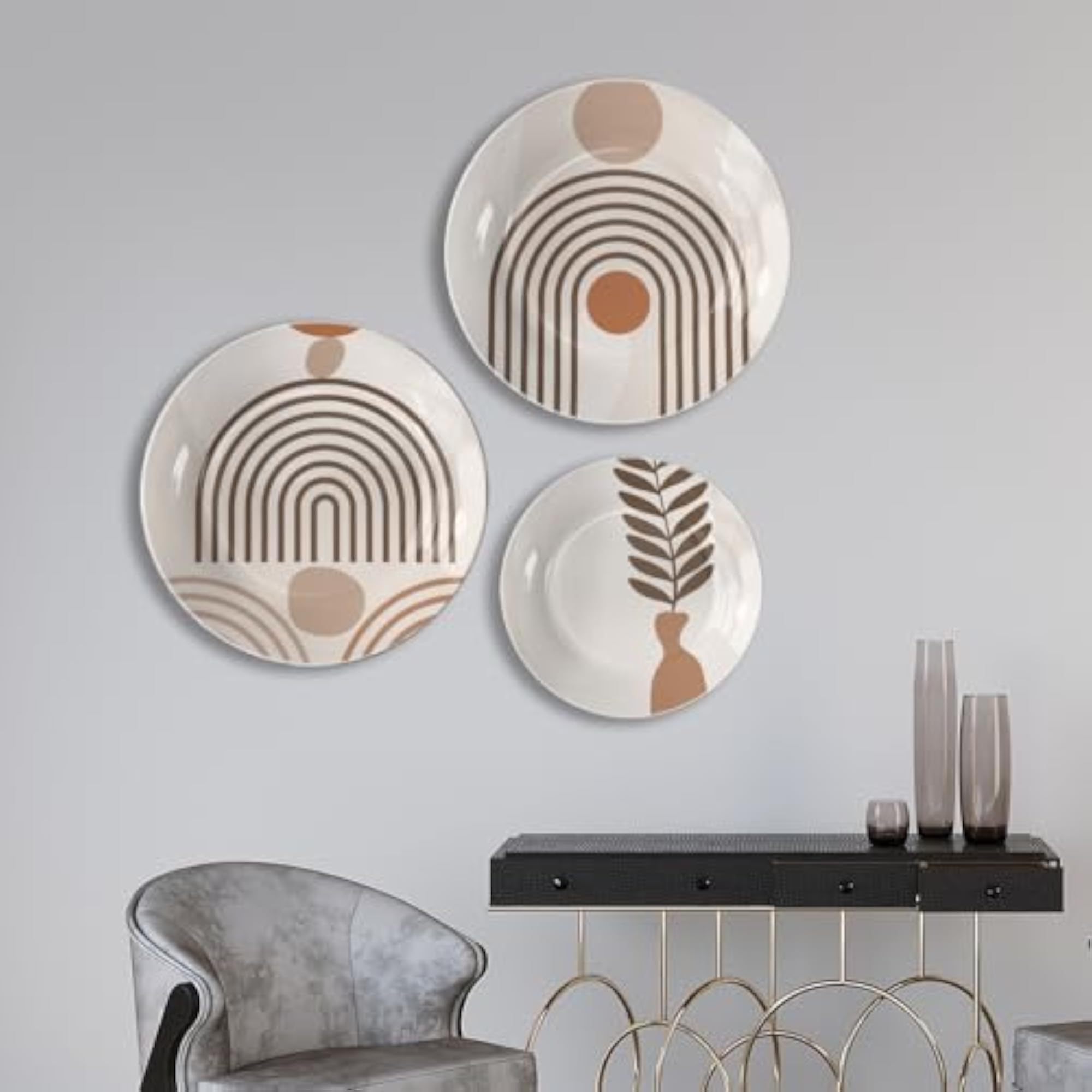 Bohemian Abstract Botanical Ceramic Wall Plates Set