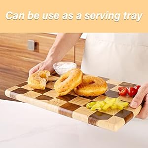 TJ POP End Grain Cutting Board Heavy Duty AcaciaRubber Wood Cutting Board For Kitchen Flippable Serving Board For Meat Bread Fruits Rectangle Cutting Board 145 x 10 x 08 Inch